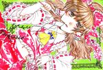  blush brown_eyes brown_hair detached_sleeves hair_ribbon hakurei_reimu n-mix navel ribbon solo touhou 