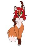  big_breasts breasts canine cute female fox green_eyes hair long_hair looking_at_viewer mammal nude one_arm_up one_eye_closed orange_hair plain_background red_hair solo spazzykoneko standing white_background wide_hips 