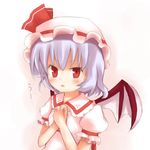  blue_hair blush hands_on_own_chest hat red_eyes remilia_scarlet shize_(coletti) solo touhou wings 