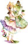  brown_hair dress earmuffs flower ghost green_dress green_hair hat highres japanese_clothes legomaru multiple_girls open_mouth short_hair simple_background smile soga_no_tojiko tate_eboshi touhou toyosatomimi_no_miko traditional_media watercolor_(medium) 