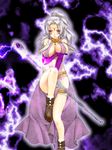  bad_id bad_pixiv_id bare_shoulders blush boots bracelet breast_hold breast_lift breasts cape circlet cleavage crossed_arms elbow_gloves gensou_suikoden gensou_suikoden_i gloves jeane jewelry large_breasts leg_up legs lightning long_legs magic naughty_face necklace ponytail purple_eyes shoes sideboob silver_hair smirk solo staff thigh_strap thighs weapon yunako_(artist) 