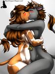  blush bovine breasts brown_hair duo embracing eyes_closed female glowing glowing_eyes grey_skin hair hi_res horn hug kissing lesbian lips lipstick long_hair mammal markings natysanime necklace nipples nude plain_background red_eyes sairisha saliva simple_background standing tauren tikory video_games warcraft world_of_warcraft 