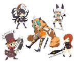  5girls animal_ears aqua_eyes black_eyes black_hair black_legwear blue_eyes blue_hair boots breasts brown_hair cat_ears cat_tail cerebella_(skullgirls) chibi cleavage dark_skin dress english filia_(skullgirls) fingerless_gloves futakuchi-onna gloves grin hair_over_one_eye hat high_heels knife lab_zero_games long_hair mechanical_arms ms._fortune_(skullgirls) multiple_girls nadia_fortune orange_eyes parasoul_(skullgirls) peacock_(skullgirls) prehensile_hair red_eyes red_hair samson_(skullgirls) shoes short_hair skirt skullgirls smile t66sobakasu tail thighhighs umbrella underboob vice-versa_(skullgirls) white_hair 