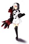  bad_id bad_pixiv_id black_hair black_legwear boots dress hair_over_one_eye large_arm multicolored_hair nobusnow original red_eyes shadow simple_background solo stuffed_animal stuffed_panda stuffed_toy thigh_boots thighhighs two-tone_hair white_legwear 