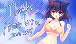  :d animal_ears bare_shoulders bikini blue_eyes blush breasts brown_hair cat_ears collarbone fang hits large_breasts navel open_mouth original satsuki_misuzu short_hair smile solo swimsuit thank_you zoom_layer 
