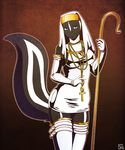  ankh black black_fur black_nose blue_eyes breasts clothed clothing elbow_gloves female fur gloves hat jewelry krowzi legwear looking_at_viewer mammal markings necklace nun polearm skunk solo staff standing stockings tail tail_markings thighs white white_fur 