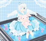  :3 bad_id bad_pixiv_id blue_eyes blush crown dress eyepatch fish original rara419 sitting solo stuffed_toy water white_hair wings 