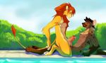  anthro anthrofied balls biceps big_muscles blush couple cum disney duo erection eye_contact feline frottage fur gay hyena lion male mammal muscles outside penis peritian pool sex simba simba09 sky the_lion_king 