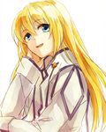  bad_id bad_pixiv_id blonde_hair blue_eyes coat collet_brunel hand_on_own_face himishiro long_hair smile solo tales_of_(series) tales_of_symphonia 