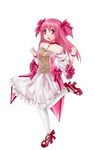  adapted_costume alternate_hairstyle bad_id bad_pixiv_id banned_artist bare_shoulders bow choker dress frills hair_bow high_heels highres kaname_madoka long_hair magical_girl mahou_shoujo_madoka_magica older open_mouth pink_eyes pink_hair runamatu shoes smile solo soul_gem two_side_up 