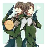  bad_id bad_pixiv_id blue_eyes brothers brown_hair gundam gundam_00 haro heart lockon_stratos lyle_dylandy male_focus mcr multiple_boys neil_dylandy pilot_suit siblings twins 