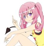  angry blush middle_finger nana_asta_deviluke pink_hair purple_eyes ropcandy serious sitting solo tail to_love-ru twintails white_background 