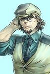  brown_eyes brown_hair cabbie_hat facial_hair hat kaburagi_t_kotetsu kotatsu_(g-rough) male_focus necktie solo stubble sweat tiger_&amp;_bunny vest waistcoat 