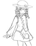  drill_hair greyscale hat marine_benefit monochrome original smile solo touhou uzushima_naruko vermillion_009 