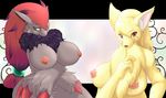  big_breasts breasts canine couple duo fdokkaku female fox green_eyes holding_breasts huge_breasts kitsune looking_at_viewer mammal multiple_tails ninetales nintendo nipples pok&#233;mon pok&#233;morph pok&eacute;mon pok&eacute;morph pose tail tongue tongue_out video_games zoroark 