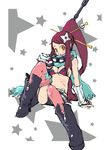  alternate_costume alternate_hairstyle bikini_top boots detached_sleeves goggles gun hair_ornament haku_(sabosoda) long_hair midriff navel ponytail rifle scarf short_shorts shorts solo tengen_toppa_gurren_lagann thighhighs weapon yellow_eyes yoko_littner 