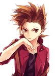  bad_id bad_pixiv_id brown_eyes brown_hair coat himishiro lloyd_irving male_focus red_shirt shirt solo spiked_hair tales_of_(series) tales_of_symphonia wet 