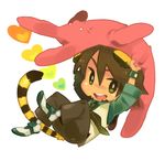  animal_ears brown_eyes cabbie_hat chibi facial_hair green_eyes hat heart kaburagi_t_kotetsu kemonomimi_mode male_focus solo stubble stuffed_animal stuffed_bunny stuffed_toy tail teretute tiger_&amp;_bunny tiger_ears tiger_tail vest waistcoat 