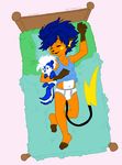  bed black_nose blue_hair eyes_closed hair lilchu_(character) male pok&eacute;mon raichu sleeping solo tail underwear zooboy18 