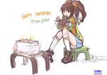  birthday_cake blue_skirt boned_meat brown_eyes brown_hair cake denim denim_skirt eating food happy_birthday hood hoodie idolmaster idolmaster_(classic) loafers meat miniskirt panties panties_(pantsu-pirate) pantyshot raglan_sleeves shoes skirt socks solo table takatsuki_yayoi twintails underwear 