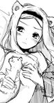  aleksandra_i_pokryshkin animal_ears bear_girl blush brave_witches breasts covering covering_breasts face ferret greyscale hairband long_hair medium_breasts monochrome mozu_(peth) open_clothes open_shirt shirt sketch solo sweatdrop tears waving_arms world_witches_series 