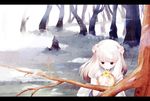  bangs flower hair_flower hair_ornament inuyasha kanna_(inuyasha) long_hair mirror purple_eyes saik solo tree white_hair winter 