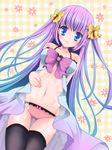  bad_id bad_pixiv_id blush bow copyright_request flower fule hair_bow highres lingerie long_hair panties purple_hair solo thighhighs underwear 