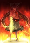  bad_id bad_pixiv_id evil_grin evil_smile fire glowing glowing_eyes grin kirieppa reiuji_utsuho smile solo touhou 