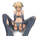  animal_ears bad_id bad_pixiv_id blonde_hair blush bra brave_witches breasts brown_eyes cleavage covered_nipples jacket lingerie medium_breasts navel panties pantyhose short_hair sitting smile solo spread_legs sweatdrop tail torn_clothes torn_legwear ulrich_(tagaragakuin) underwear underwear_only waltrud_krupinski world_witches_series 