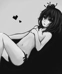  covering covering_breasts creature face flat_chest greyscale highres monochrome navel nipples original panties pas_(paxiti) short_hair side-tie_panties solo topless underwear underwear_only yami_shoujo 