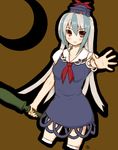  crescent hat highres kamishirasawa_keine manjyuuya open_hand red_eyes silver_hair solo touhou 