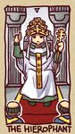  bald chair cross hand_up hat ikkyuu lowres male_focus mitre original pope robe sitting solo staff tarot the_hierophant throne 