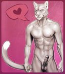  abs balls erection feline front grey_background humanoid_penis looking_at_viewer male mammal muscles naughty_face navel nude panther pecs penis pink_background plain_background pubes solo standing ulos12 whiskers 