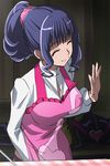  anime_coloring apron blue_hair grey_background haruyama_kazunori minamino_misora panties ponytail precure smile suite_precure underwear waving 