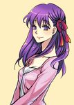  bad_id bad_pixiv_id closed_mouth face fate/stay_night fate_(series) hair_ribbon kkaiju lips long_hair matou_sakura purple_eyes purple_hair ribbon smile solo 