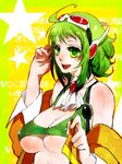  bad_id bad_pixiv_id breasts goggles goggles_on_head green_eyes green_hair gumi headphones medium_breasts megpoid_(vocaloid3) omaru open_mouth short_hair smile solo underboob vocaloid 