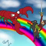  caprine cat crustacean derp dream feline goat hair in_abyss knight lobster mammal marine rainbow raye_(in_abyss) red_eyes red_hair sword weapon 