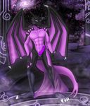  abs balls biceps black black_body blue_eyes darkgoose dragon erection looking_at_viewer male muscles pecs penis pink pink_body precum purple_penis scales solo wings xeraidas 