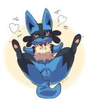  anus blush english_text female grau lucario on_back plain_background pok&eacute;mon pussy pussy_juice red_eyes solo spread_legs spreading 