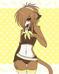  banana brown_hair cat chocolate citi-skies crossdressing feline feno food fruit girly hair jewelry legwear looking_at_viewer male mammal panties pinup pose solo stockings suggestive suggestive_food trap underwear 