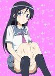  aragaki_ayase bellis black_hair blue_eyes long_hair ore_no_imouto_ga_konna_ni_kawaii_wake_ga_nai school_uniform serafuku solo 