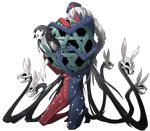  black_hair braid bunny_ears carrying check_commentary commentary commentary_request cross full_body houraisan_kaguya long_hair mazeran no_humans persona silver_hair skull smile touhou transparent_background very_long_hair yagokoro_eirin 