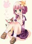  absurdres bad_id bad_pixiv_id cat green_eyes highres pink_hair sakuraba_hikaru_(loveindog) school_uniform solo 