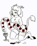  anthro black_and_white blood breasts canine chalice cup demon dingbat dog female hooves horn hybrid kneeling knife mammal monochrome nipples nude plain_background reptile restricted_palette restricted_pallet ritual scalie snake spot_color tongue white_background 