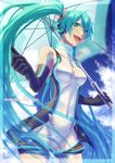  aqua_eyes aqua_hair artist_name elbow_gloves gloves goodsmile_company goodsmile_racing hatsune_miku headphones long_hair open_mouth race_queen racing_miku racing_miku_(2011) smile solo tama_(tama_sphere) twintails umbrella very_long_hair vocaloid 