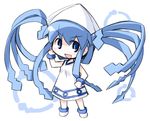  alternate_hairstyle blue_eyes blue_hair chibi dress hat ikamusume kugelschreiber long_hair shinryaku!_ikamusume solo tentacle_hair twintails 