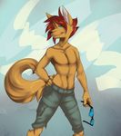  hair male red_hair solo soraslipheed sunglasses tail topless 
