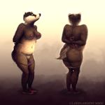  badger bdsm bondage bound breasts butt chubby clarisgardens female lingerie mammal mustelid nipples nude oddwilds overweight panties pose solo standing tail underwear 