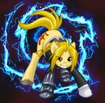  automail blonde_hair clothing cutie_mark edward_elric equine fullmetal_alchemist grin hair hooves horse lightning male mammal my_little_pony ponification pony prosthetics rule_85 shirt smile tan 