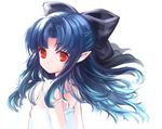  blue_hair bow ephtracy face hair_bow half_updo kagetsu_tooya len light_smile looking_at_viewer melty_blood pointy_ears red_eyes simple_background solo strap_slip tsukihime upper_body 